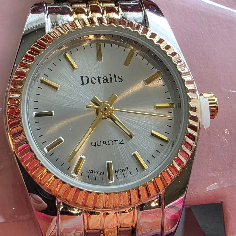 Details Watch Gift Set Silver Gold Tone Mother's Day Pin Floral Jewelry Box